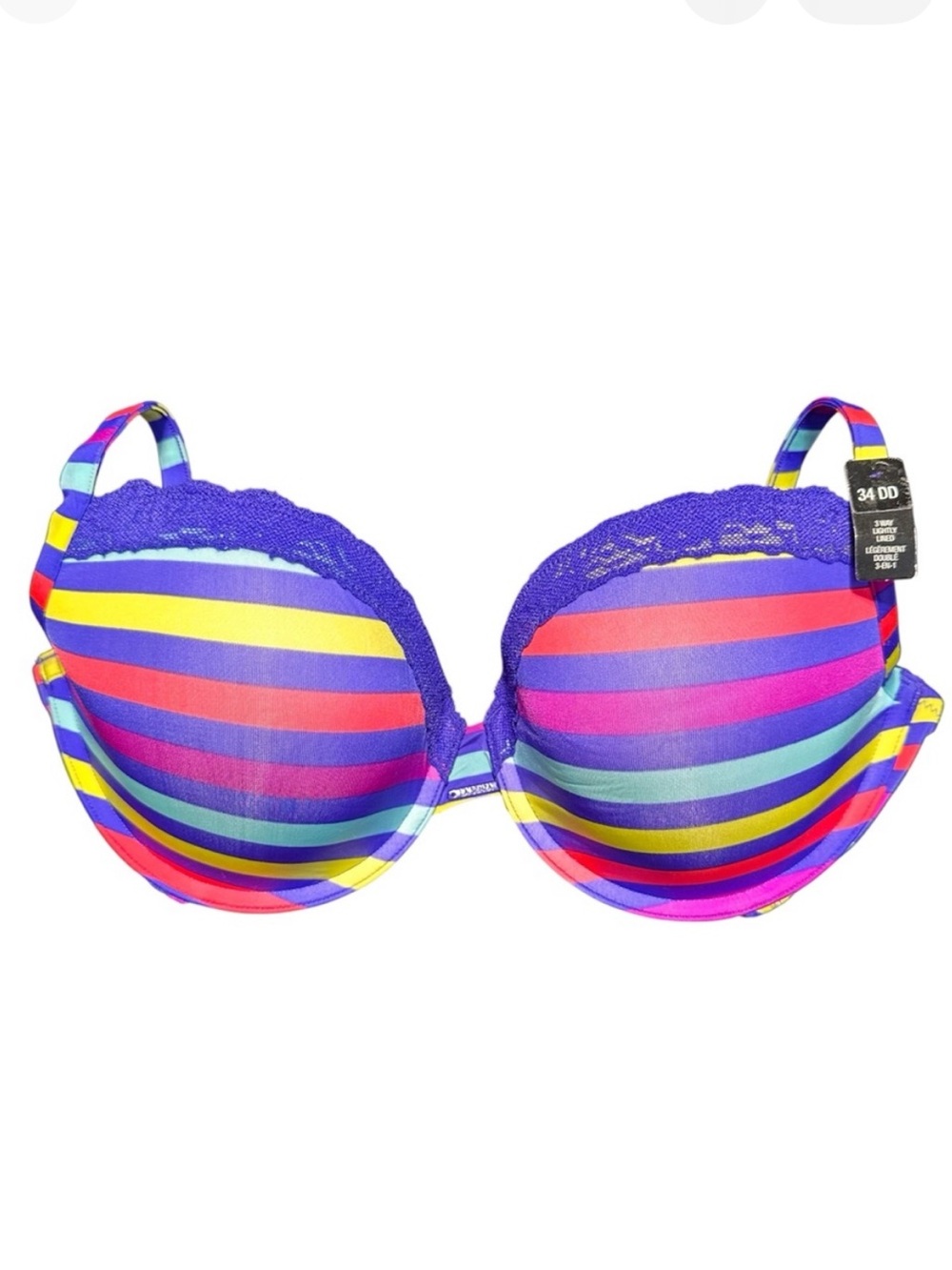LA SENZA Rainbow Stripe Lace Bra 34DD Retro Pop Festival Rave NWT